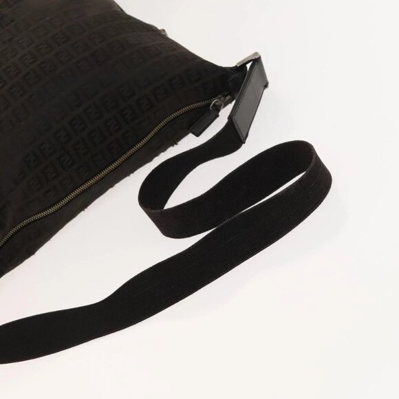 FENDI Zucchino Canvas Shoulder Bag Black Brown Auth bs27098 - Picture 11 of 16